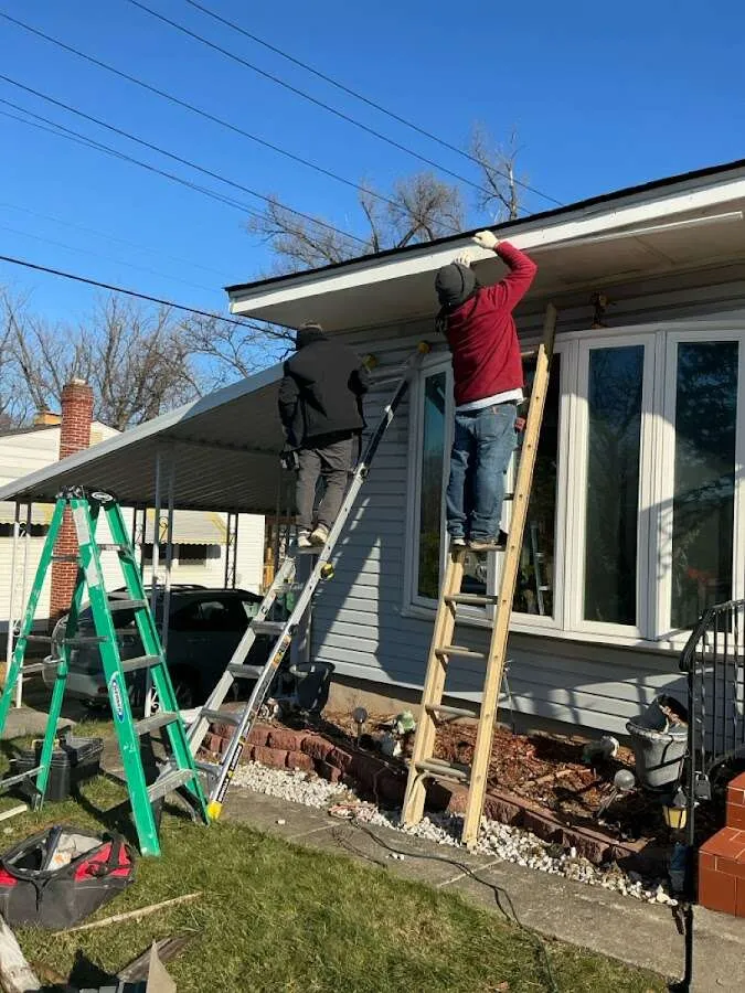 Restoration crew performing exterior repair in Allamuchy